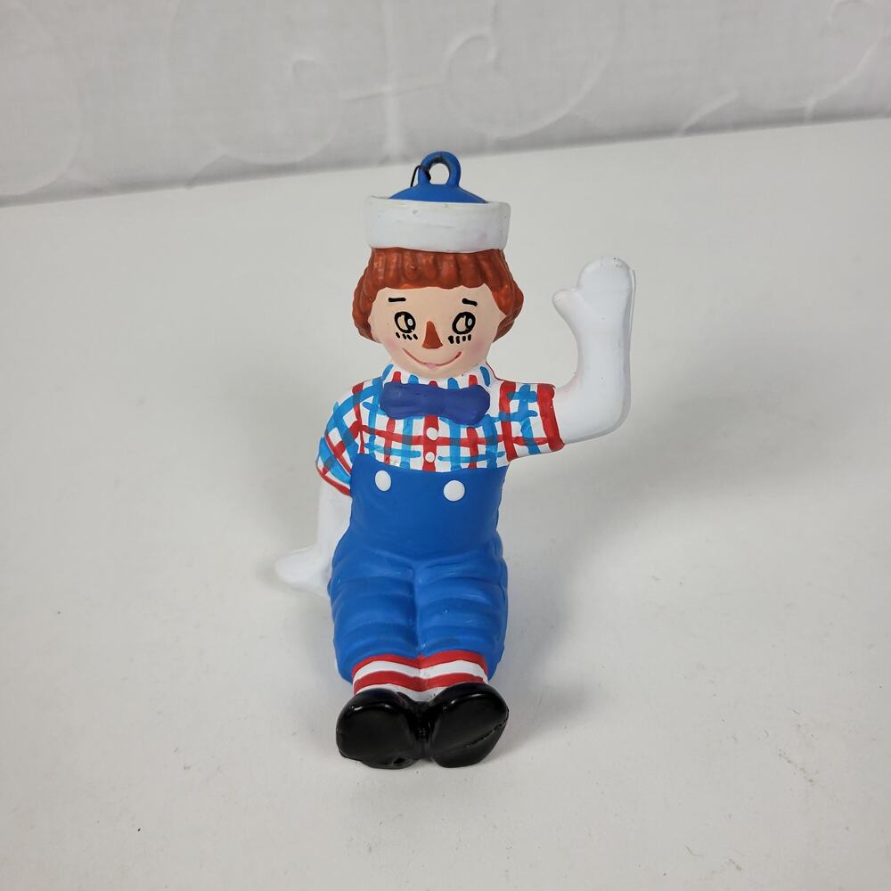 Vintage S&S Raggedy Andy Ornament 2" Christmas 1999 Retro Waving Hello